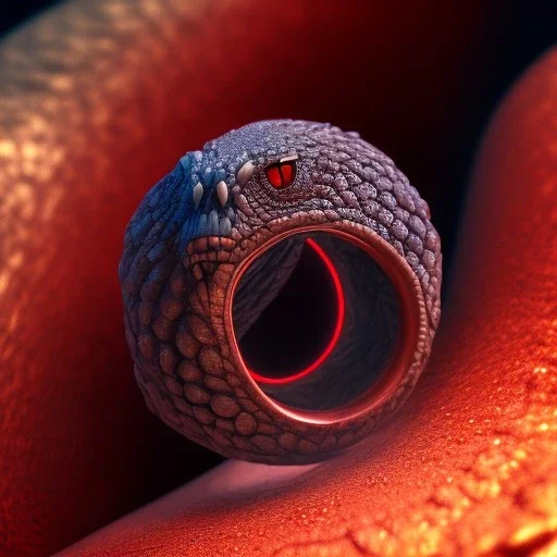 ouroboros as stone ring with red diamond eyes, sculpture, photorealistic, 8k,UHD, ray traicing,macro lens, sharp focus, hyper detail, sparkle, 800mm