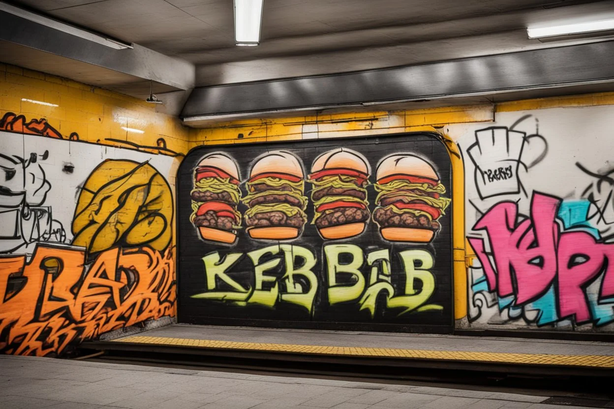 ˂https://soundcloud.com/b-mannen˃ Write the text: "KEBAB BROTHERS" in Graffiti text, in subway