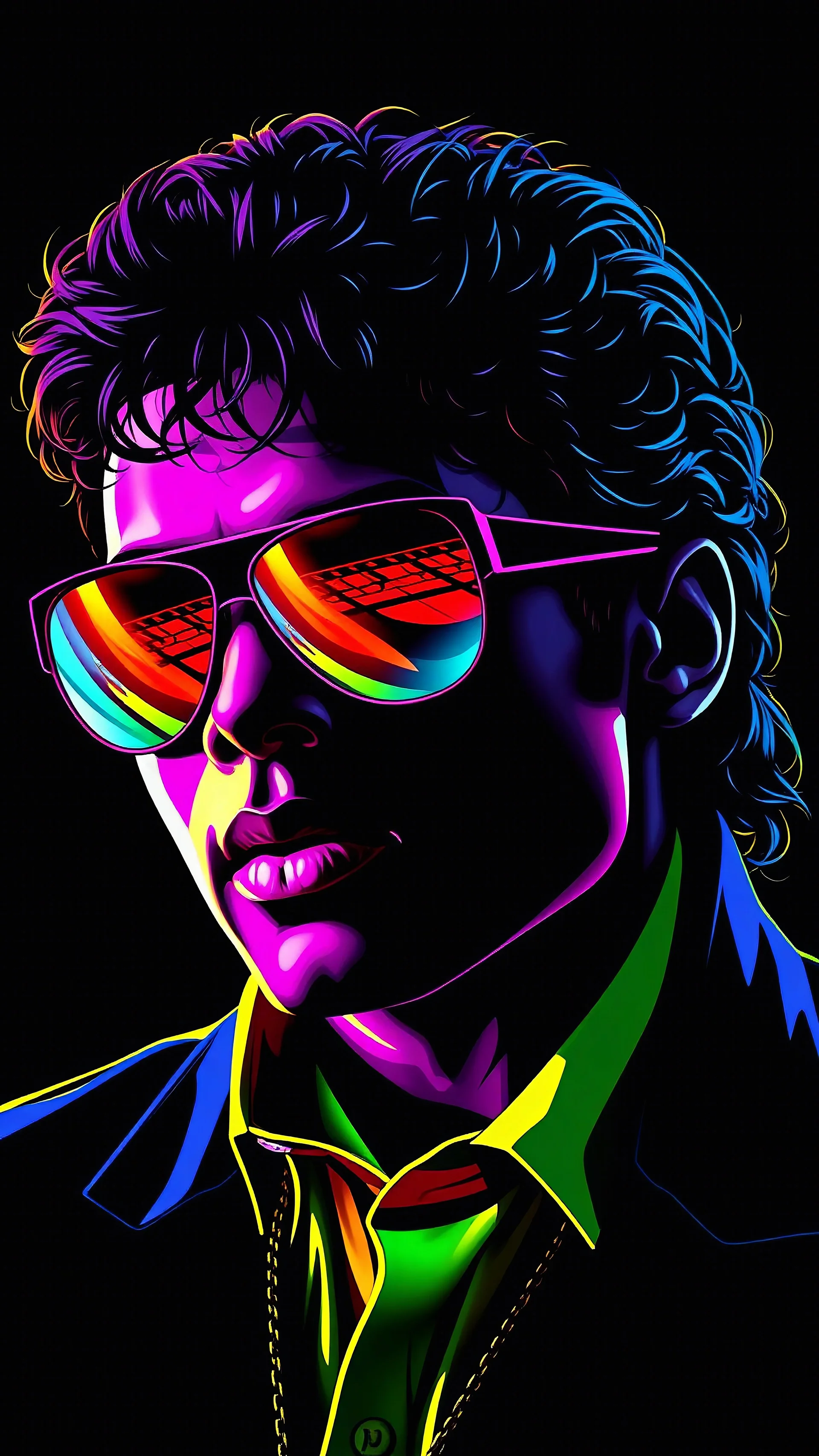 WPAP Pop art style Accurate Michael Jackson Sunglasses outside emboss 3d shiny cubis mirrors glass minimalist Neo Surrealisme Unique surrealistic artwork brutal multicolor neon colors,find details,UHD neons,black background