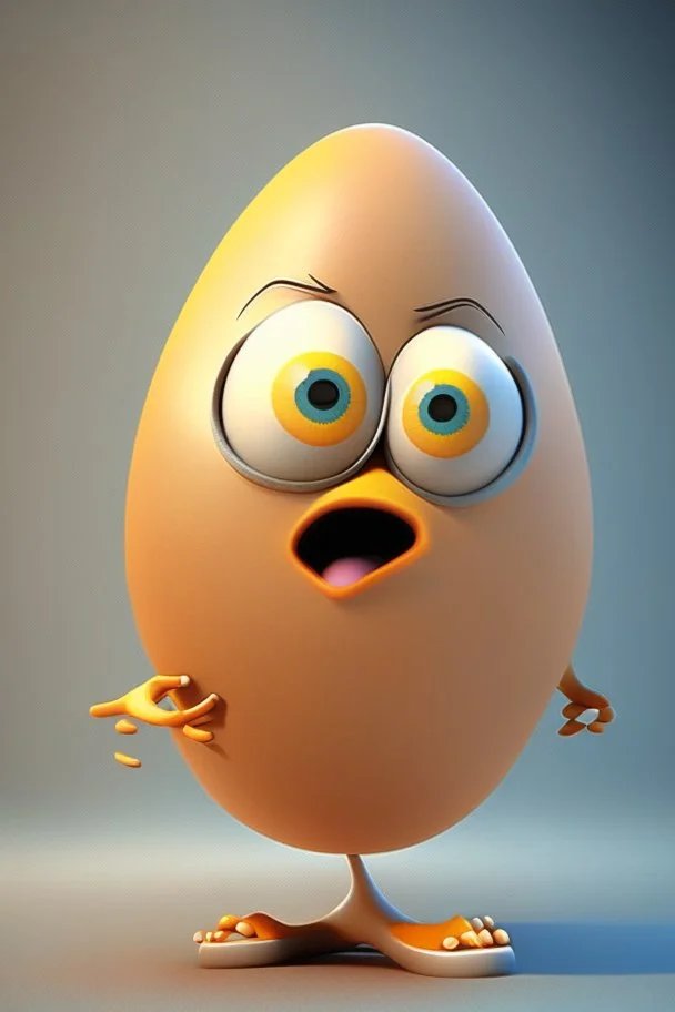 3d egg character with hands and legs, face like mulang, cute like pixar character