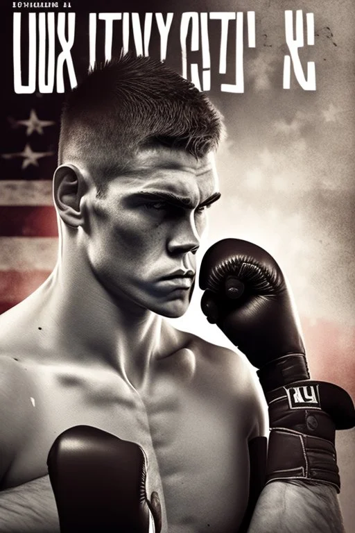 a young boxer fighting , ex uck military in a long path to usa for a book cover