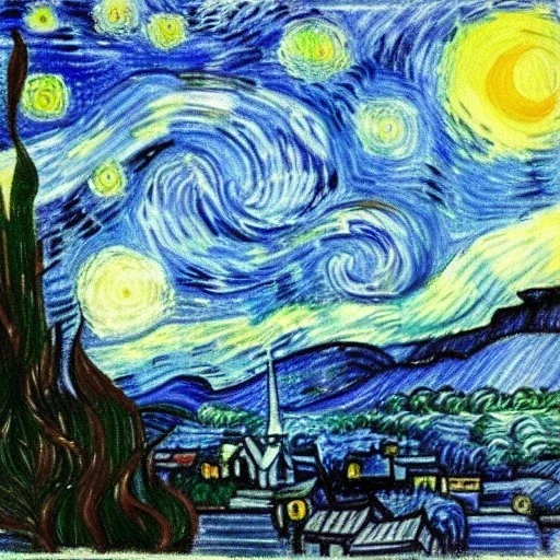 Drawing of the sea at night Vincent van Gogh style