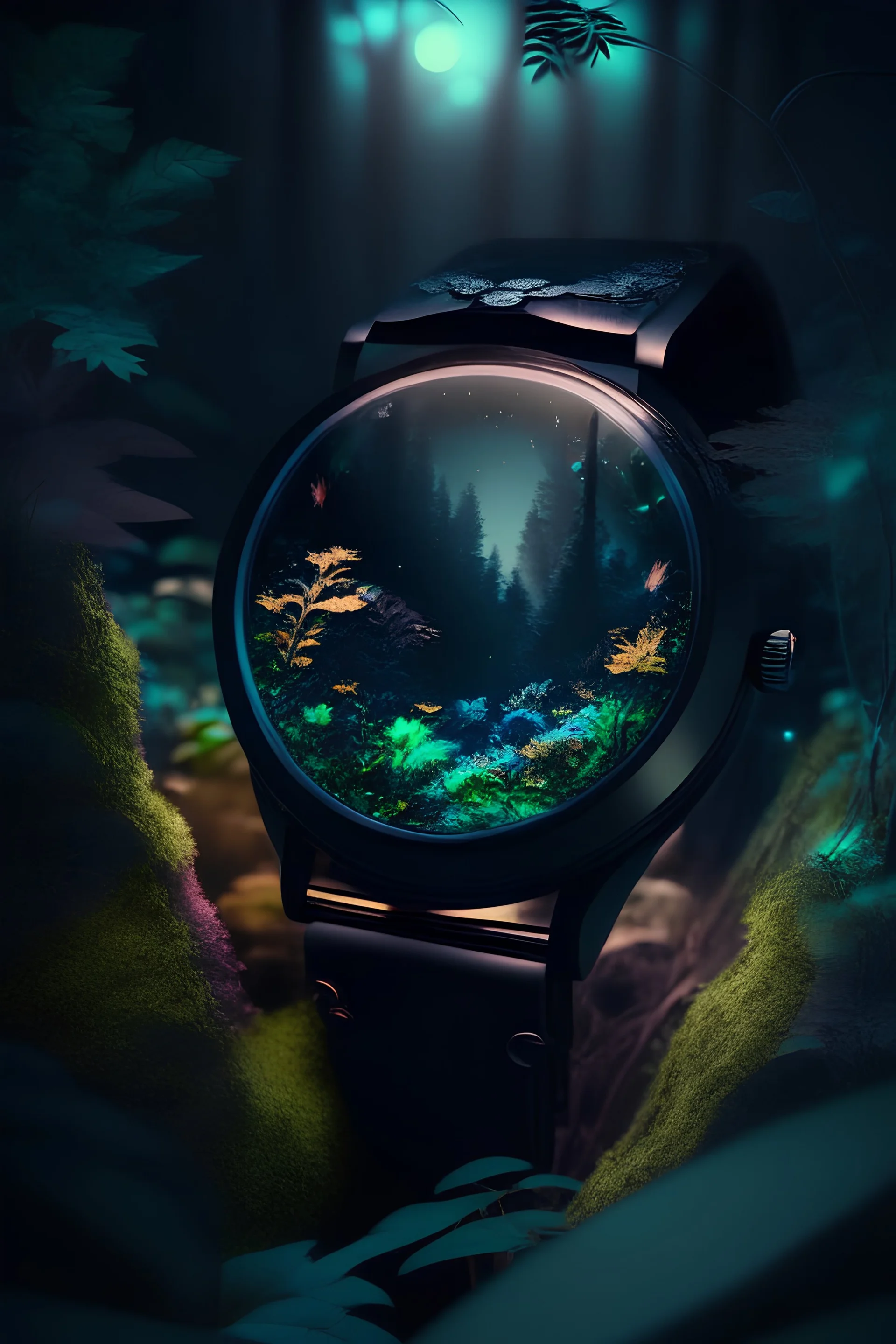 A wrist watch integrated with nature, with night lights ,4k