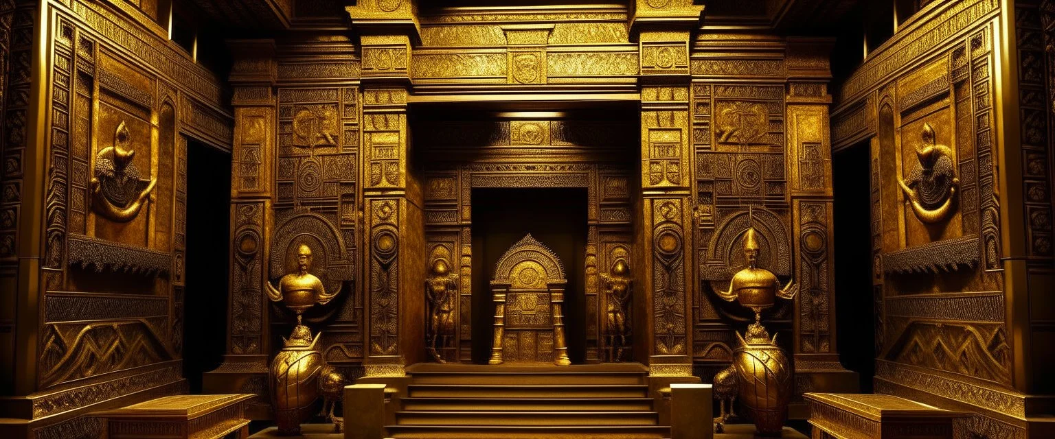 A golden theater in an ancient Egyptian temple designed in Mehndi design