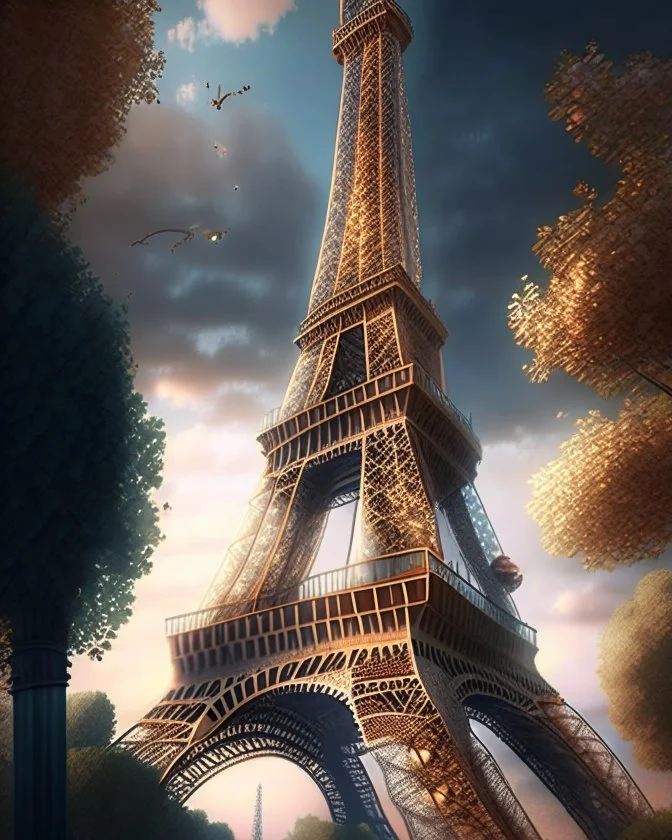 Eiffel Tower hyper-realistically detailed digital art