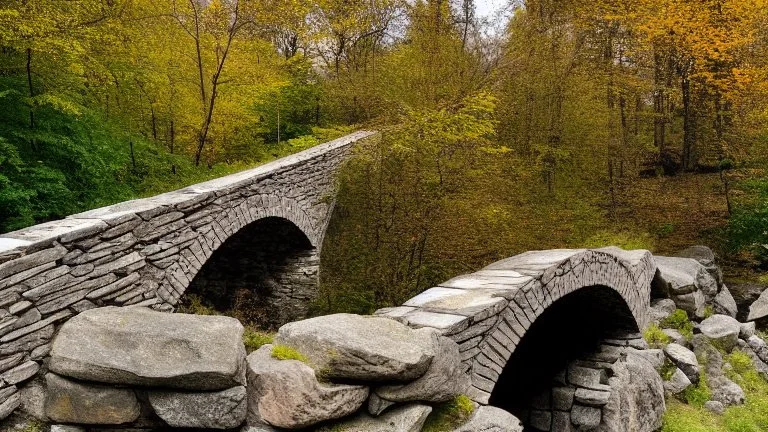 stone and brick bridge across a rocky ravine