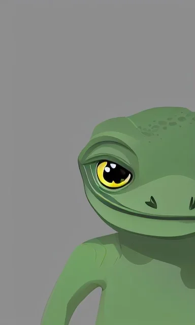 a green gecko with big cute eyes portrait minimalist