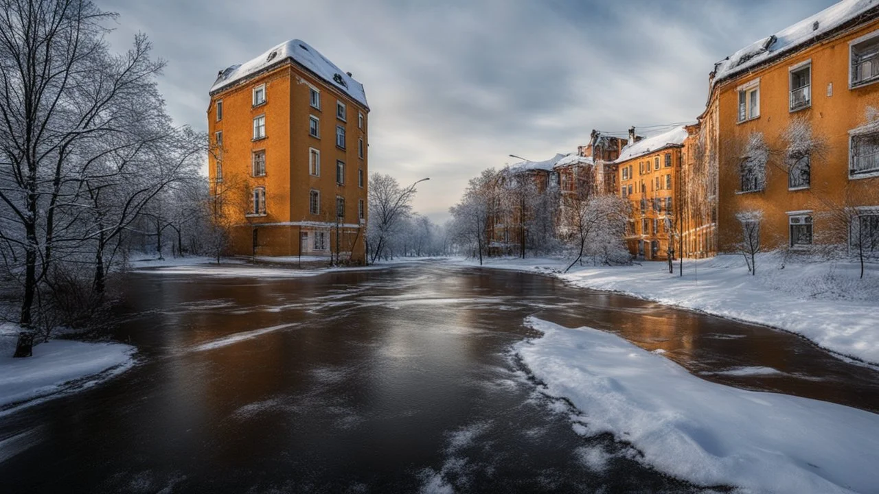 Severodinsk, city suburbs, apartments, snow, beautiful composition, award-winning photograph, astonishing realism