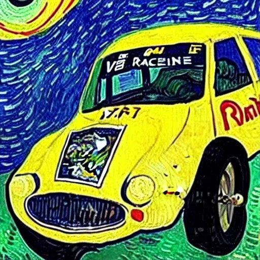 racecar driven by a tiger, van gogh style