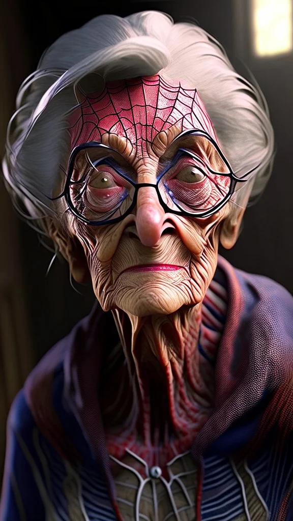 spiderman become old woman , ultra realistic, 4k, ultra detail, full body