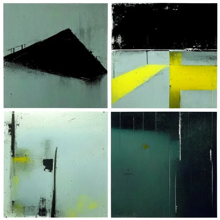 Minimal contemporary abstract oil paintings concrete desolate 1960s carpark. In the style of Justin Mortimer and Francis Bacon. road markings on tarmac.