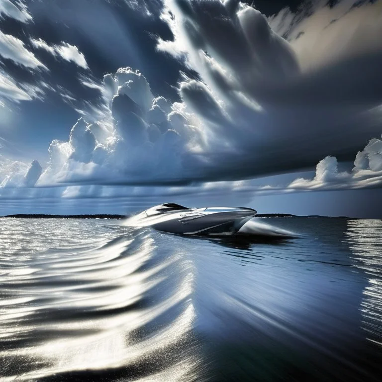 silver lining at the horizon with some modern speed boat in the distance