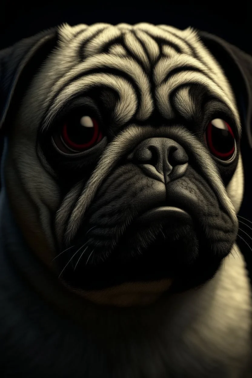 a serious looking old pug dog, super realistic ,8k quality