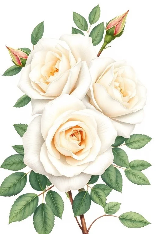 a botanical illustration of white roses