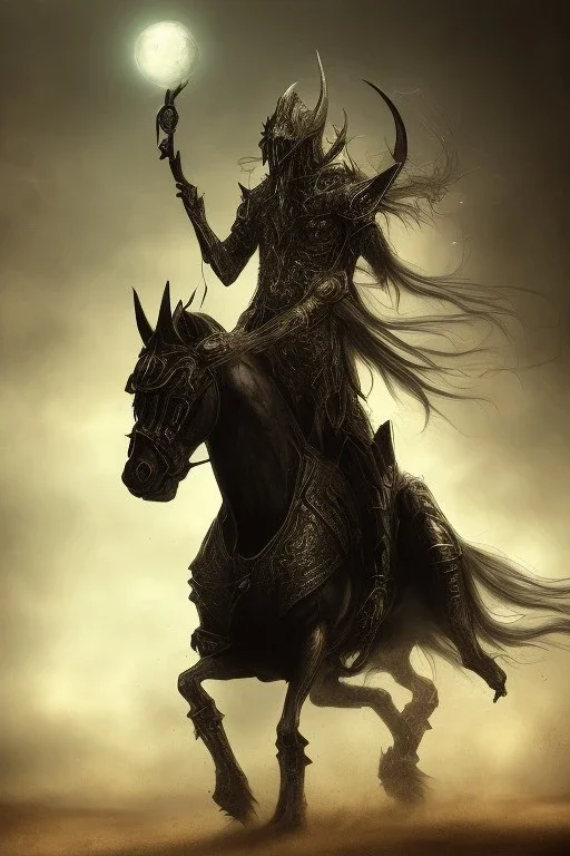 sauron on horse , dystopian surrealism, dark horror fantasy, hdr, demonic, dark art