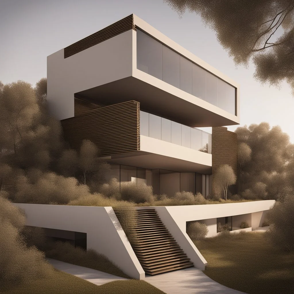 A building inspired by the kernel of the olive, presented in a minimalist and modern style.