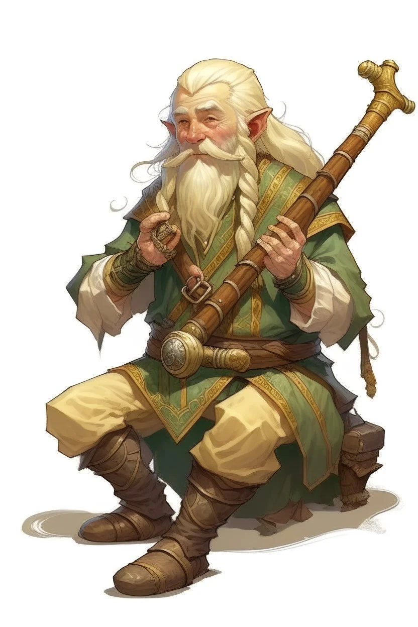 teenage blonde bard hill dwarf with silver flute dnd