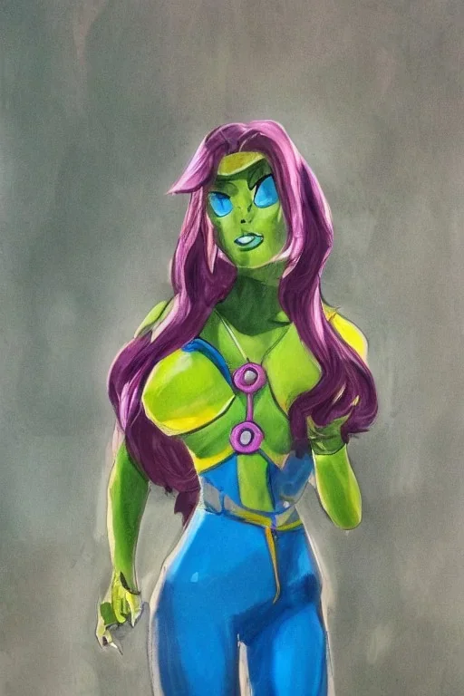 Full body portrait, painting, medium shot lady style of Teen Titans Go