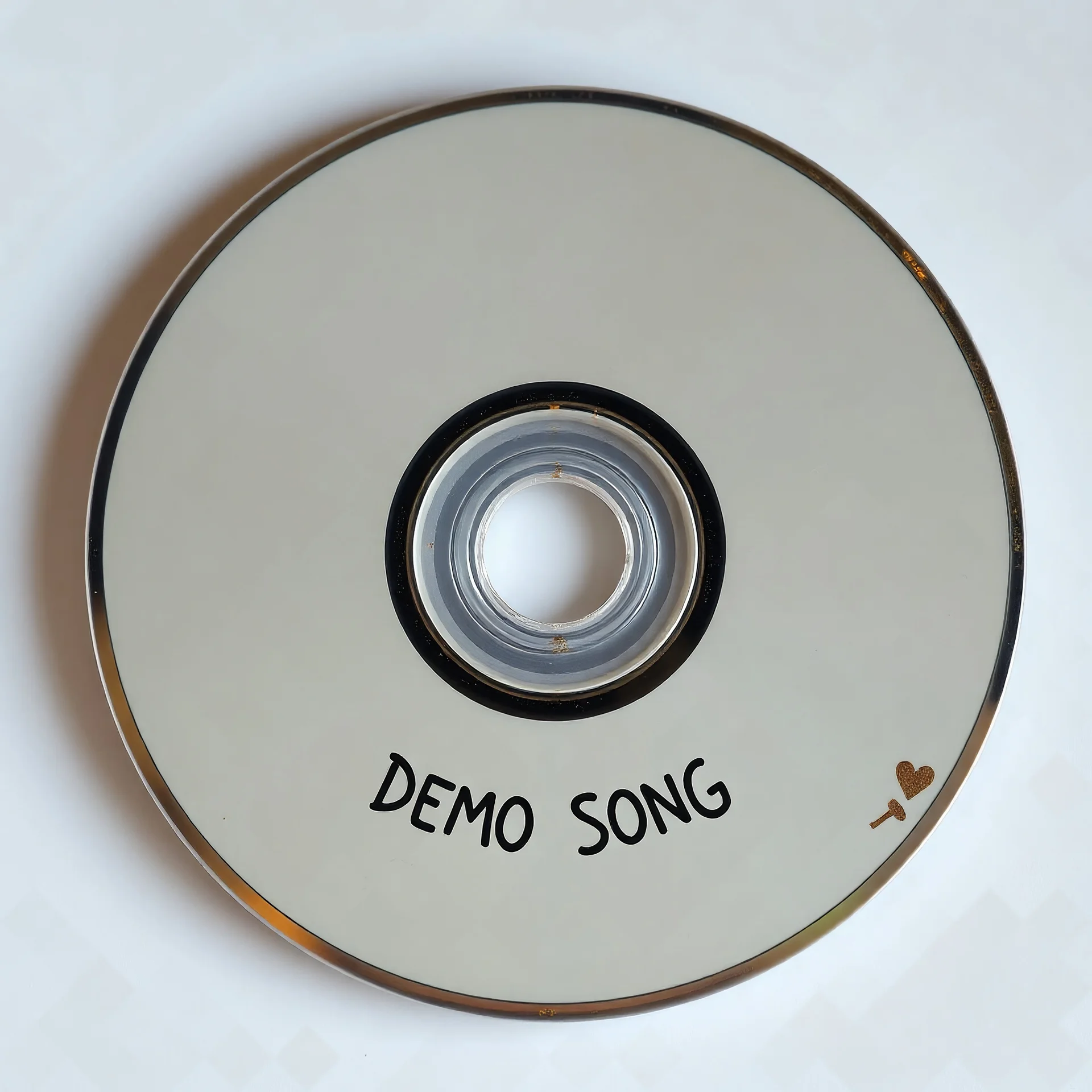 un vieux cd vierge poussièreux, il est marqué dessus 'DEMO SONG' avec un coeur