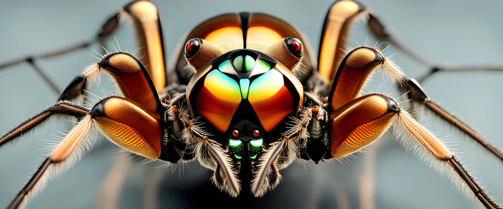 A digital photograph of a spider fly stealth-fighter-jet hybrid with psionic abilities, 8 eyes, layered, 64k, anatomically correct, 3d, organic surrealism, photorealistic, steampunk, biopunk, cyberpunk, retrofuturism, bilateral symmetry