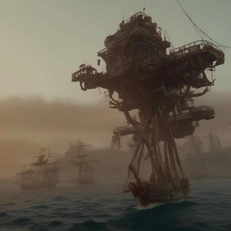 Skeleton pirates on a big, scary ship, artistically