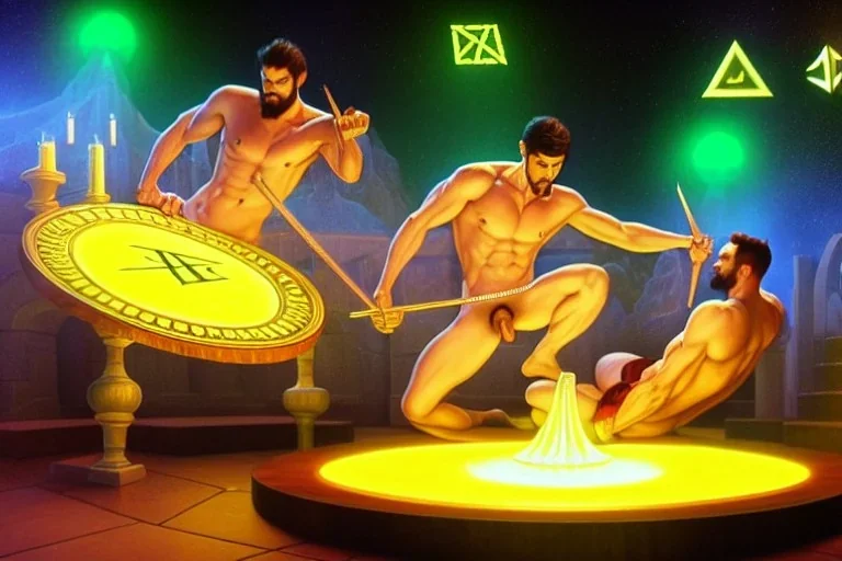 3d render illustration of in my 30's I calculated a phantasm to glimpse Pythagoras's golden thigh while performing cult mathematics during the gay ritual orgy in the style of Tim Burton, Thomas kinkade, Andy Warhol, Alphonse Mucha, Dan Mumford, hypermasculine, homoerotic, ancient Greece, Pythagorean hypersigil, polished glass, apparation, specter, smooth, sharp, HDR, dof, deep focus, hyper realistic, magic, mystical, ethereal, photorealistic, octane render