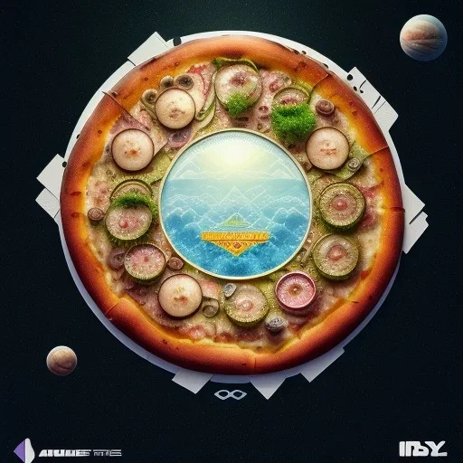 100mm photo of isometric floating island in the sky, surreal pizza with pizza, intricate, high detail, behance, microworlds smooth, macro sharp focus, centered