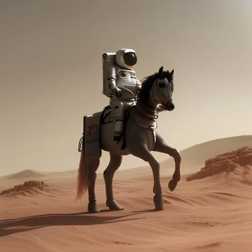 Riding horse astronaut mars