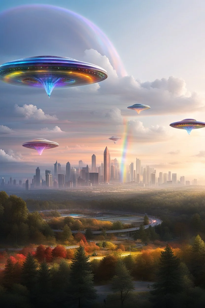 ufo rainbows, cité cristal très futuriste ultra moderne, ufos fleet, intergalactic