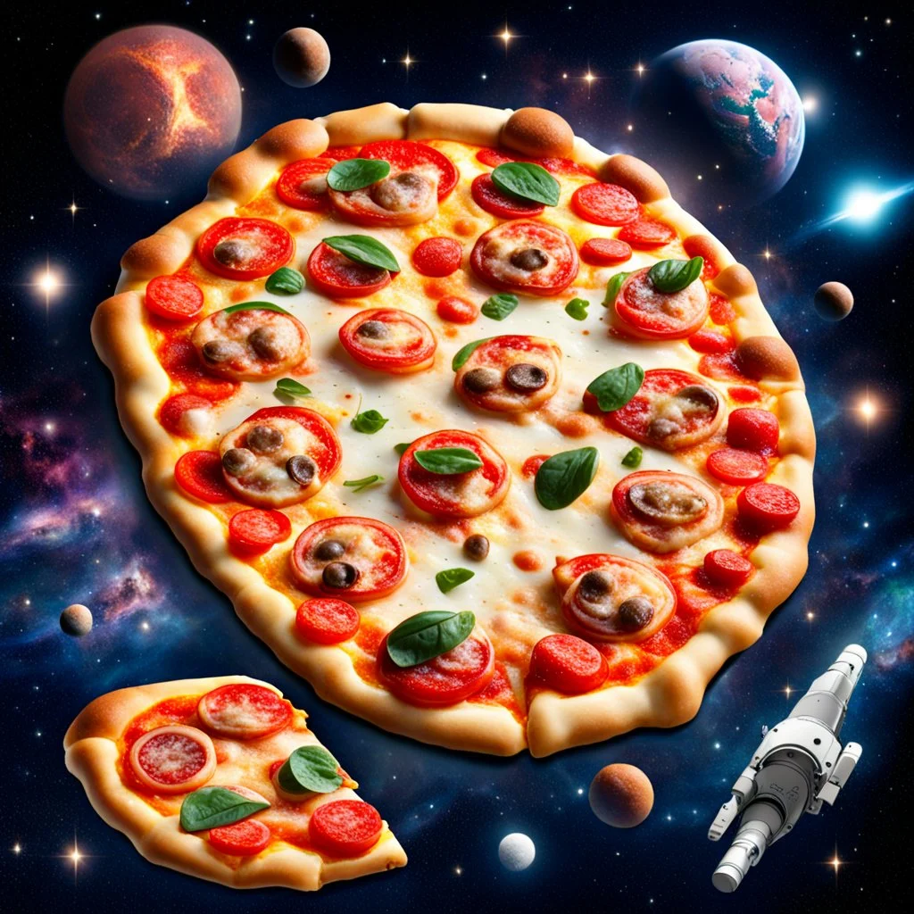 A pizza in outer space