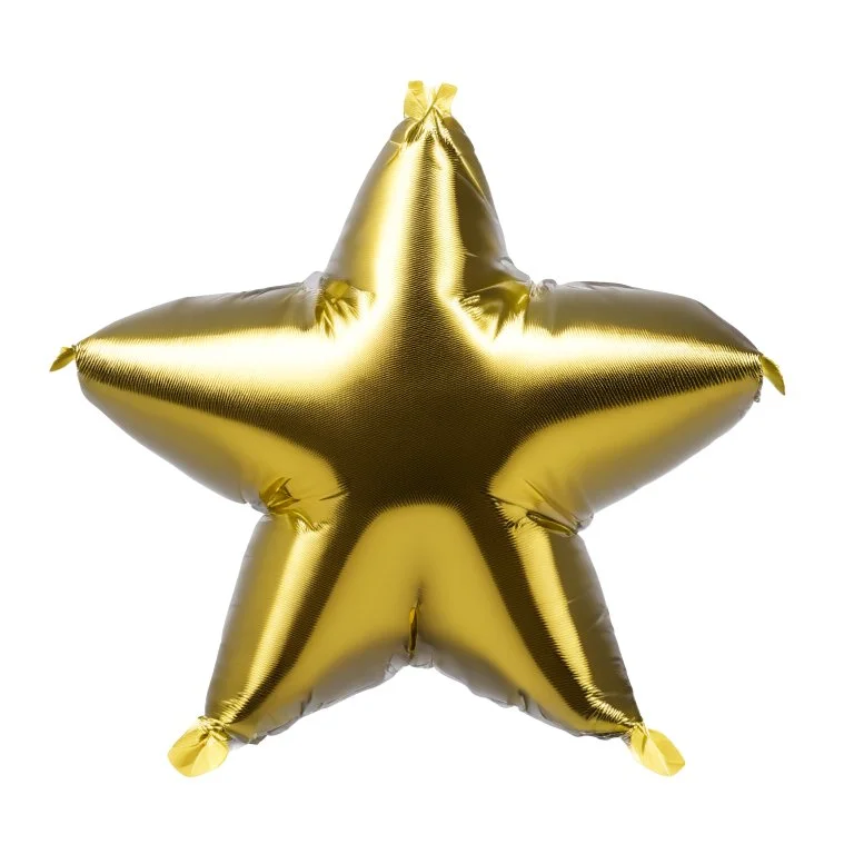 High resolution photograph of a inflated green star foil balloon