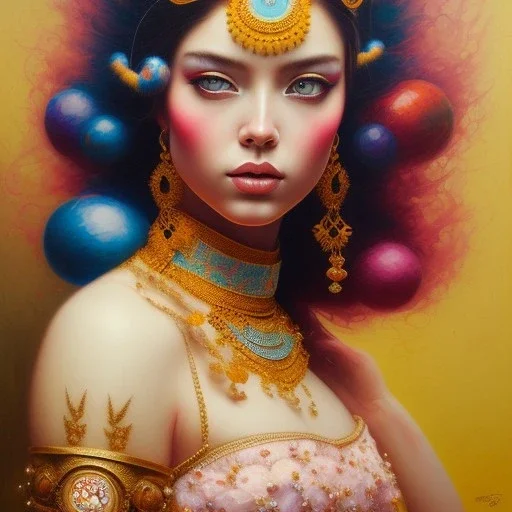 iv_a painting of a young woman, figurative art, an acrylic detailed painting,art style by Harumi Hironaka, turquoise pink and yellow, james terrell art, trending on artstation, soft lines,intricate art by bastien lecouffe deharme and greg rutkowski