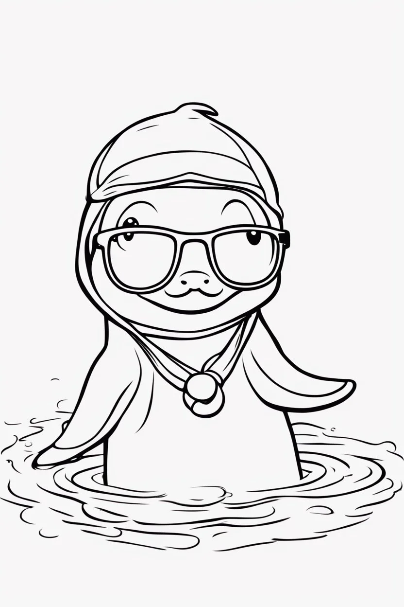 Outline art for cute coloring pages with dolphin with glasses, full body, white background, sketch style, only use outline, clean line art, no shadows and clear and well outlined.