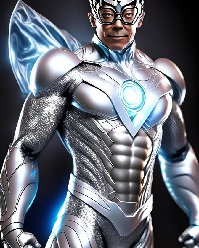 Gustavo Petro full body anthropomorphic 2d in superhero suit silver hyper-detailed