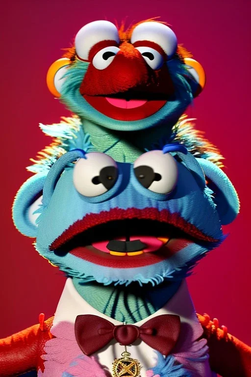 Waist up muppet Portrait, Nicolas maduro muppet doll, mustache, photo studio, red background, unreal engine 5, concept art, art station, ray tracing, lumen lighting, ultra detail, volumetric lighting, 3d.