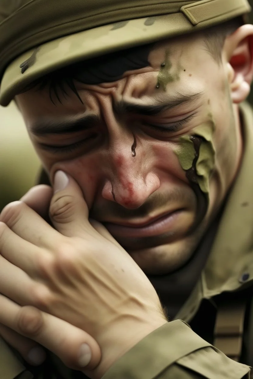 Soldier crying
