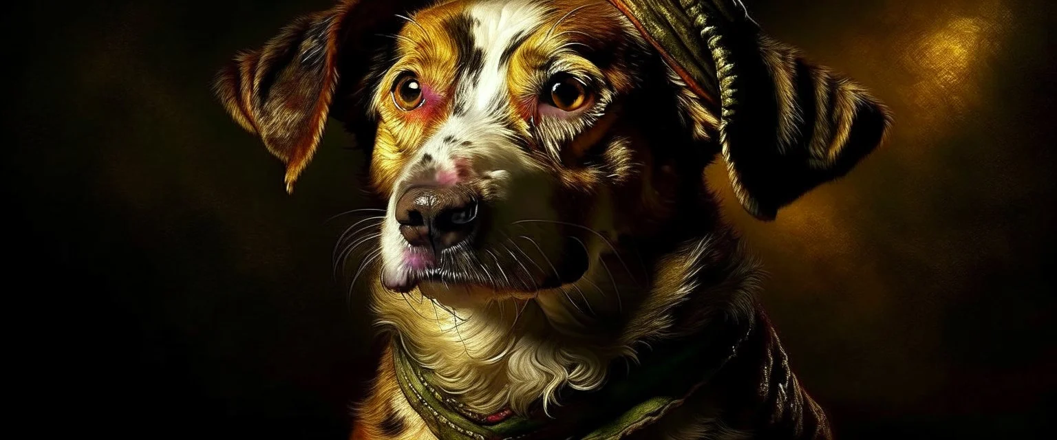 dog pixie quickling in the style of Rembrandt