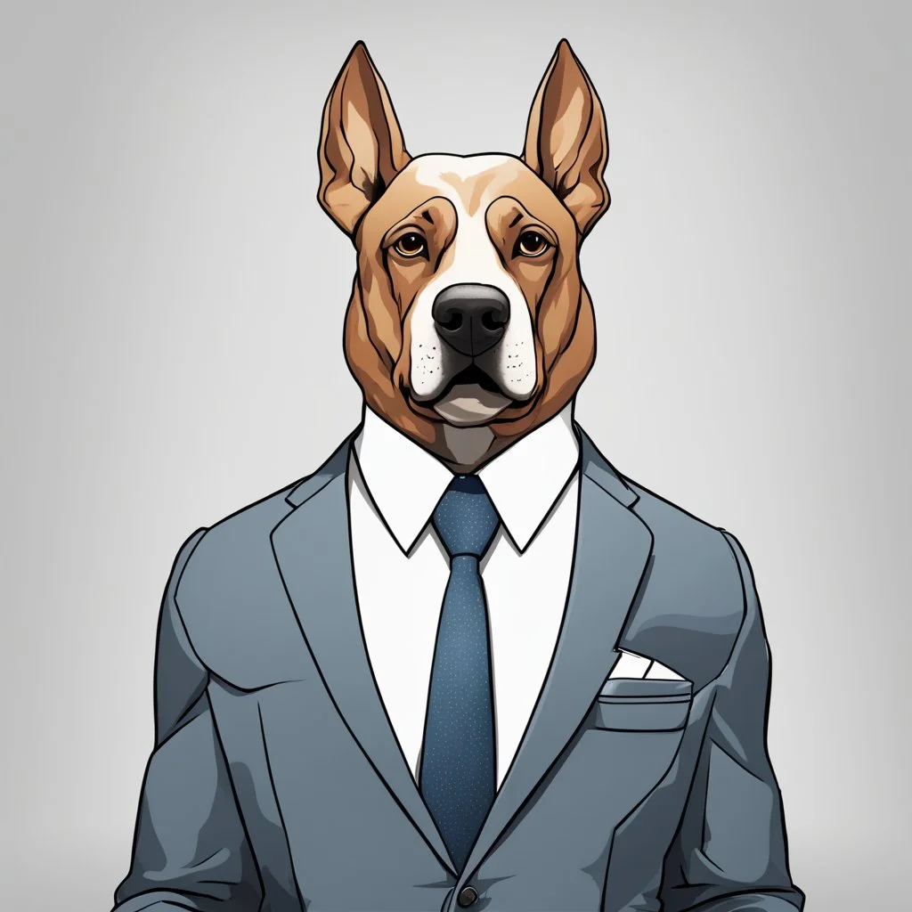 make one realistic business dog that are made of shapes and have a suit on