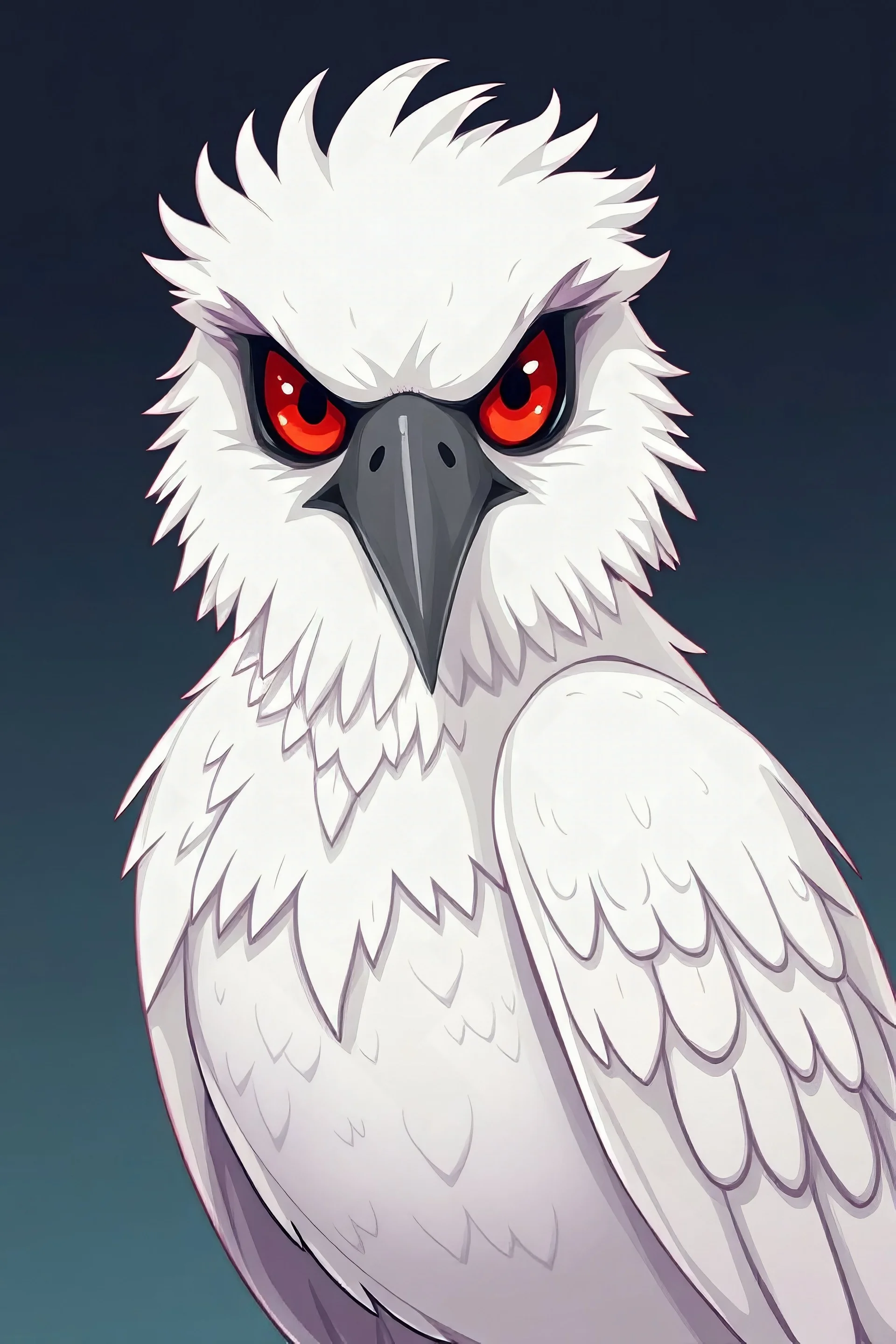 albino raven, female, norse bird, Red eyes, cartoon style