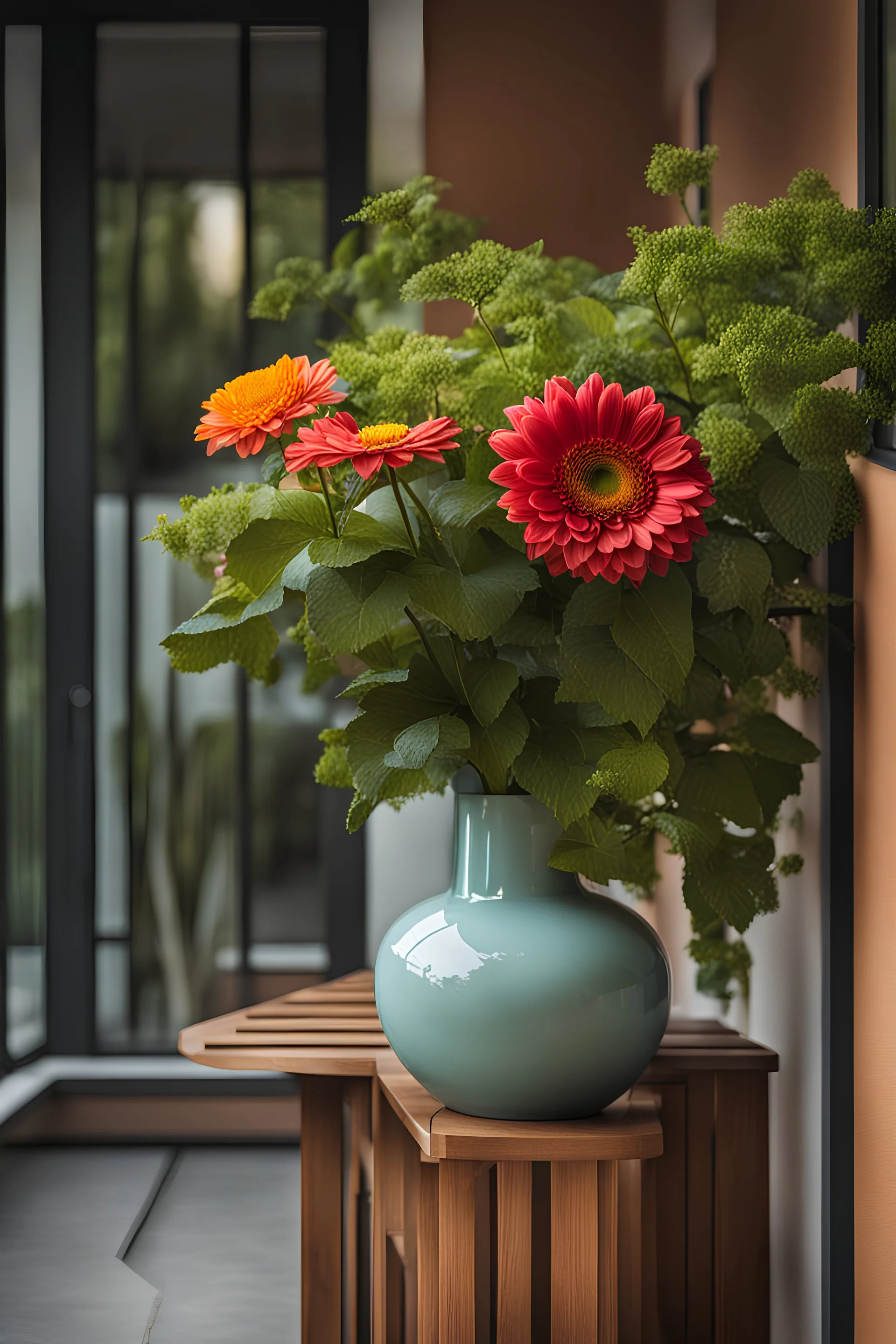 a nice flower vase in a modern house balcony