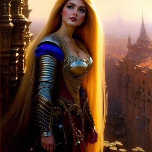 portrait beautiful face Rapunzel, busty,ancient metal armor balanciaga fashion clothe painting by gaston bussiere, greg rutkowski, yoji shinkawa, yoshitaka amano, tsutomu nihei, donato giancola, tim hildebrandt, oil on canvas, cinematic composition, extreme detail,fit full head inside picture,16k