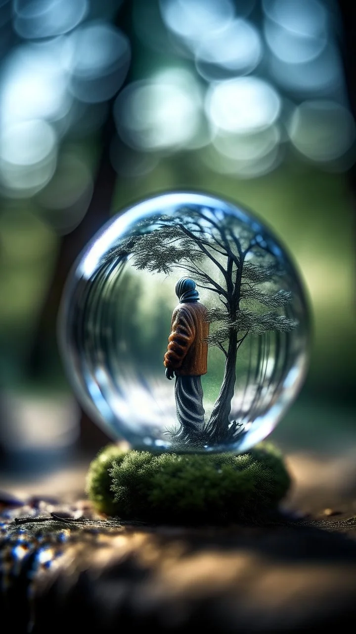 portrait of prisoner in a crystal ball with a tree inside , shot on Hasselblad h6d-400c, zeiss prime lens, bokeh like f/0.8, tilt-shift lens 8k, high detail, smooth render, down-light, unreal engine, prize winning