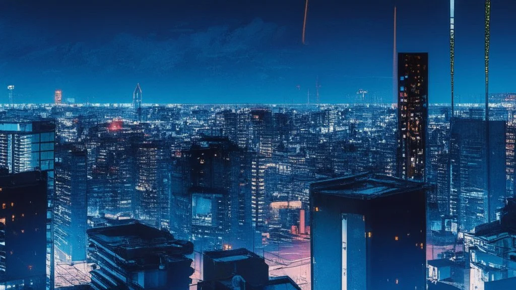 Clear Focus, High resolution, Cyberpunk skyline, comic style