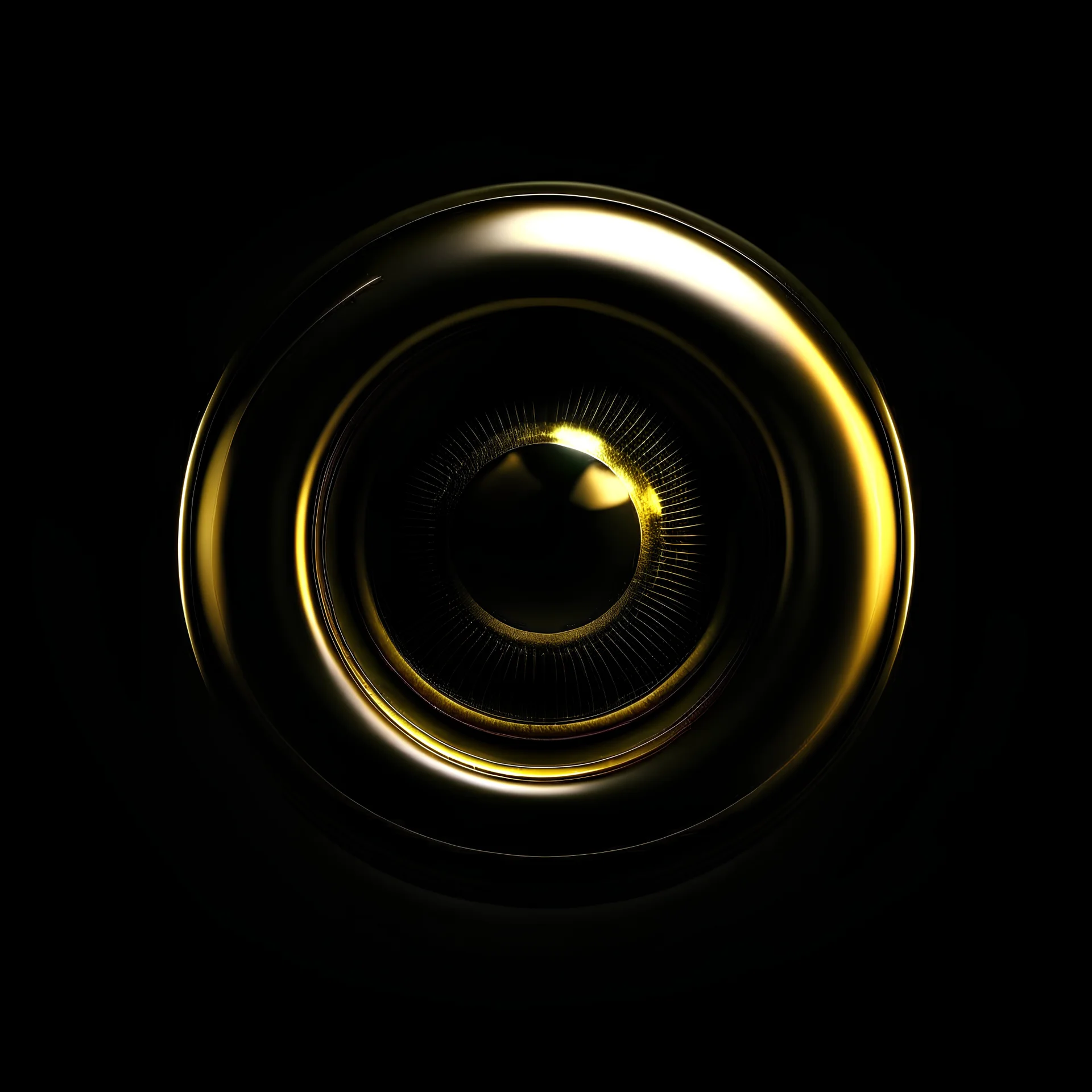 goldplatte auf schwarzem hintergrund wo sich ein auge reflektiert