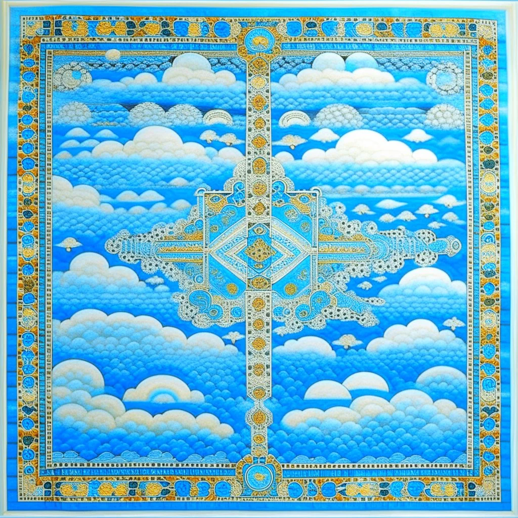 A palish light blue heavenly skies designed in Moroccan rug art painted by Jean Metzinger