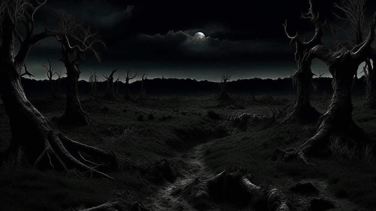 grotesque, macabre and dark landscape at night