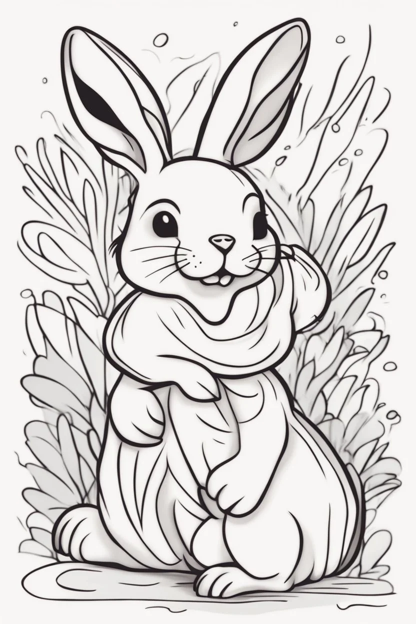 modern cartoon drawing style high contrast, bright Rabbit, side view, dynamic pose, illustration, adult coloring page, thick outline