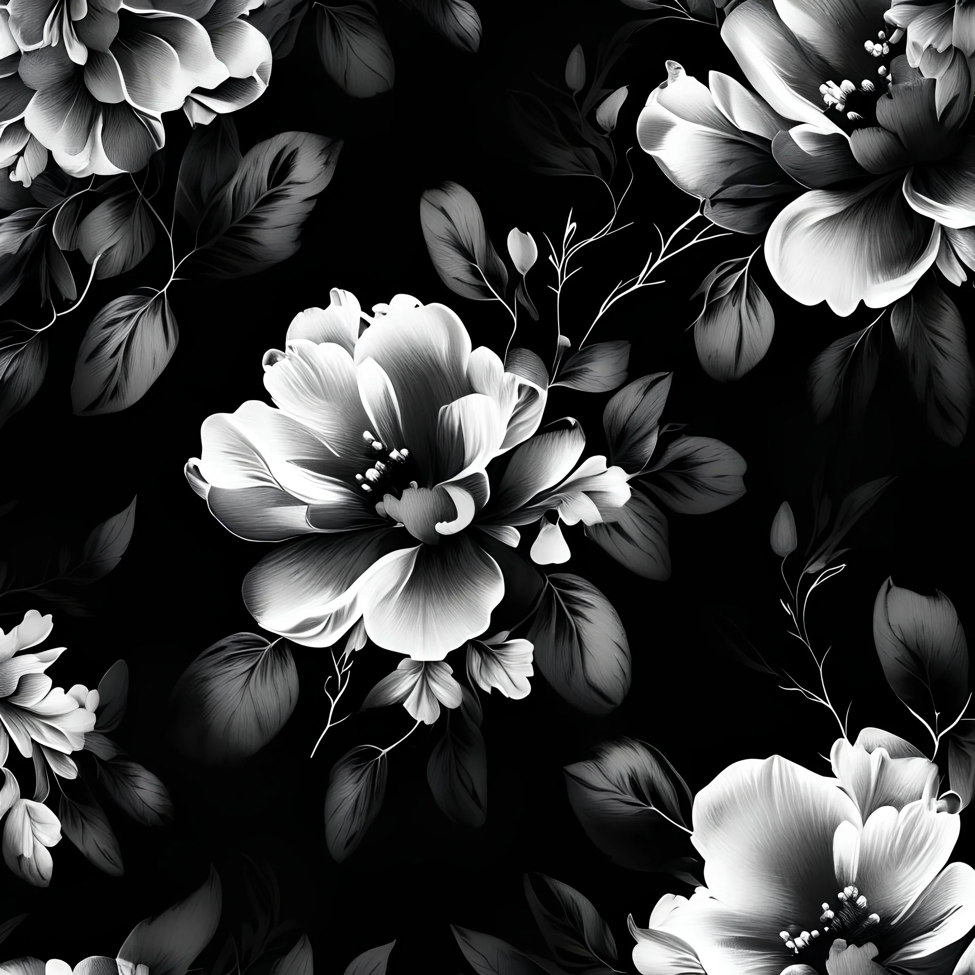 Seamless floral design water colour digital paper black background