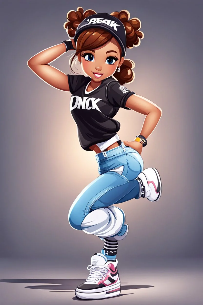 a cute Cartoon girl wearing break dance clothes