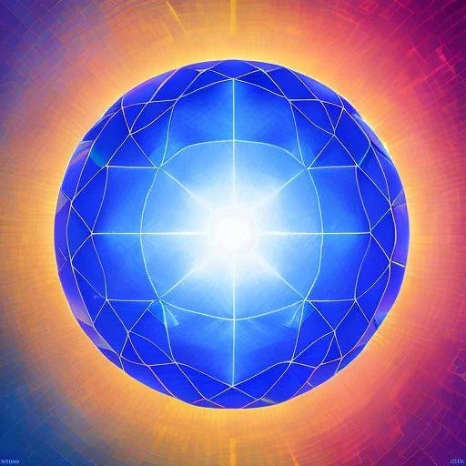 a blue metallic sphere inside a 4d red rotating cube in a four dimension environment